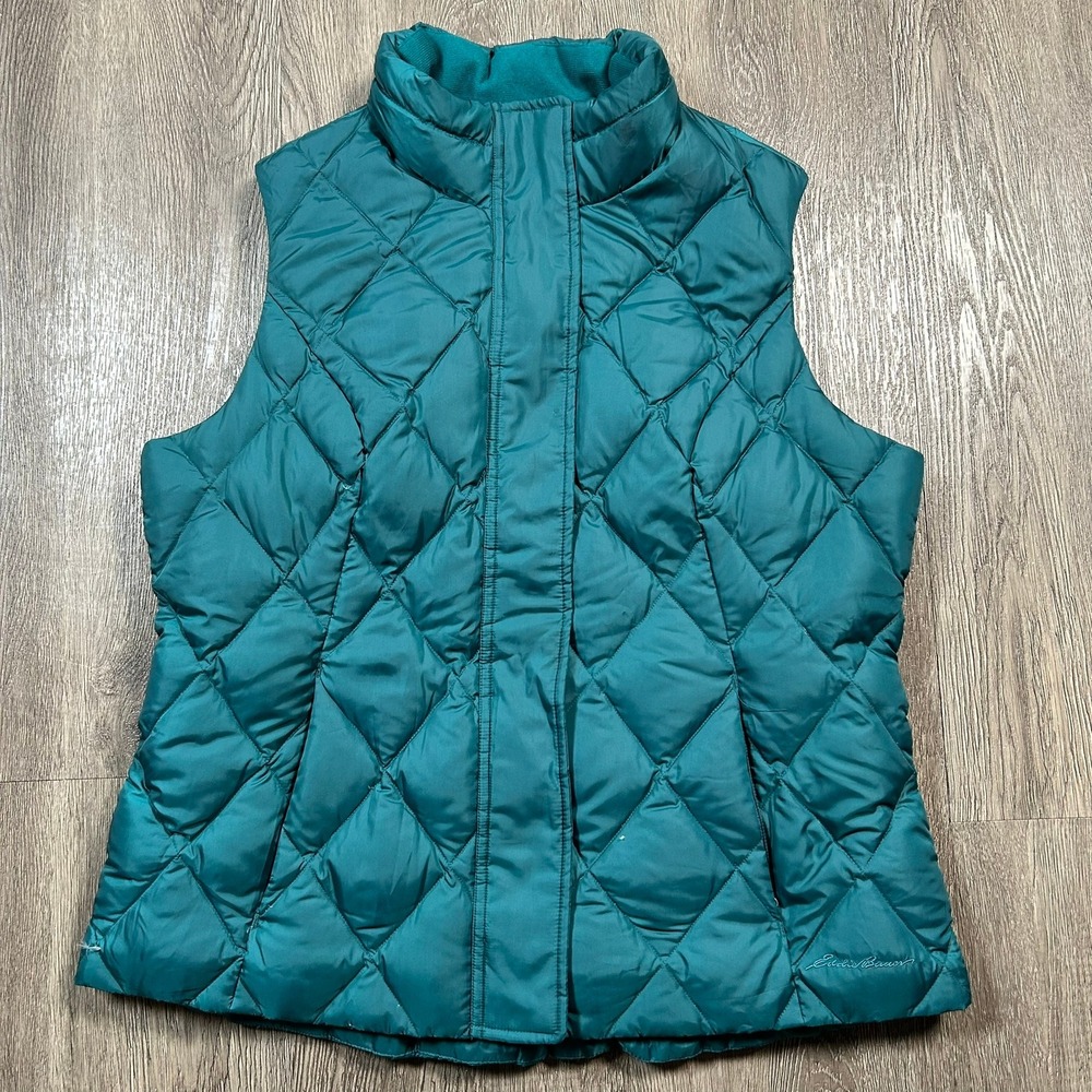 Eddie Bauer Goose Down Puffer Vest XL Teal Blue Quilted Full Zip Outdoor Jacket